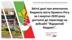 Звітні дані про виконання бюджету міста Кривого Рогу за І квартал 2020 року доступні до перегляду на вебсайті